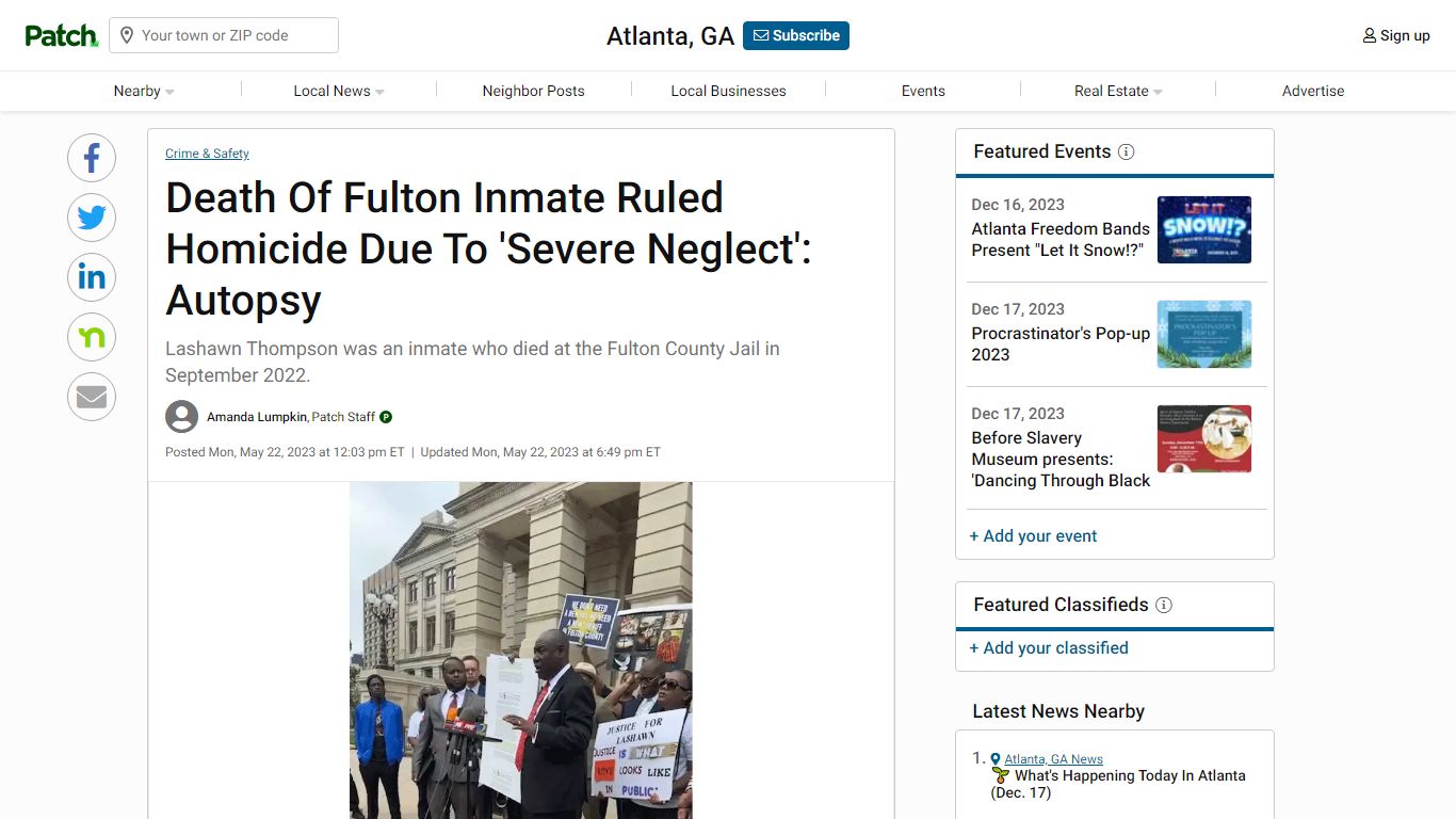 Death Of Fulton Inmate Ruled Homicide Due To 'Severe Neglect ... - Patch